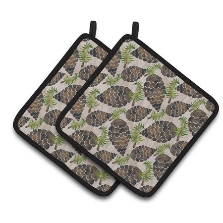 Carolines Treasures Carolines Treasures BB7489PTHD Watercolor Pine Cones Pair of Pot Holders BB7489PTHD
